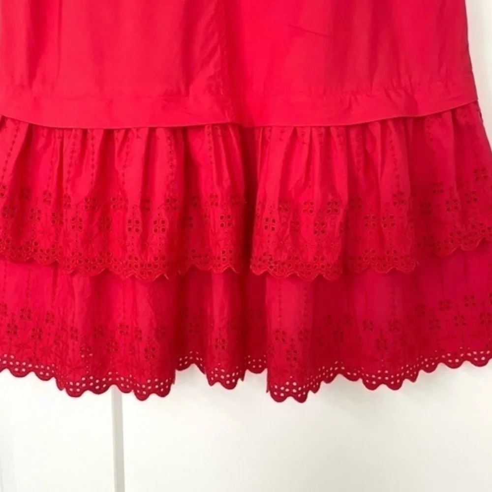 REBECCA TAYLOR LA VIE Alice Red Eyelet Sleeveless Tiered Couture Mini Dress XS